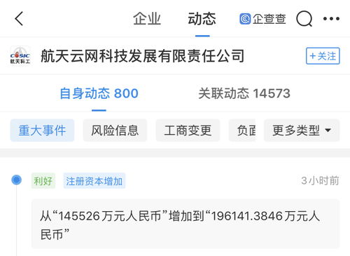 深創投等17家公司入股航天云網，注冊資本激增34.78%